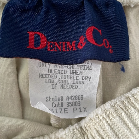 2 Denim & Co. pants dark green & cream. Stretch denim. Petite 1X. Gently used. - Picture 3 of 3